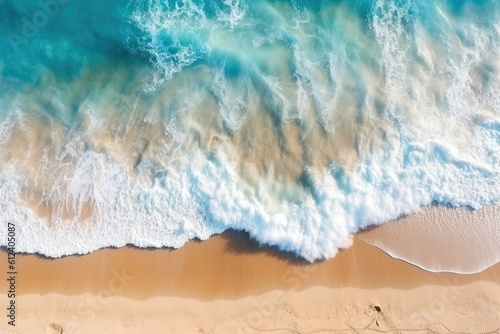 Ocean Waves on the Beach: Aerial Top Down View © artchvit