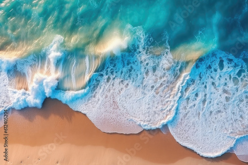 Ocean Waves on the Beach: Aerial Top Down View © artchvit