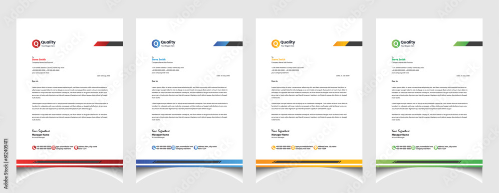 Professional corporate company business colourful letterhead template design with a4 size stationary item modern letterhead.