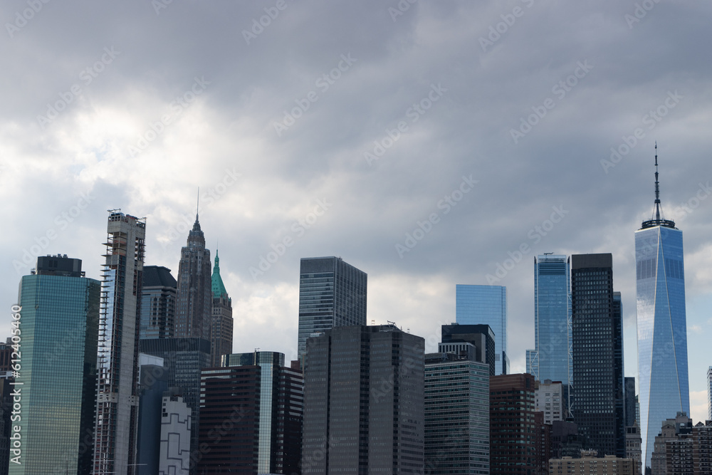 New York City Lower Manhattan Financial District Skyline on a Cloudy Day