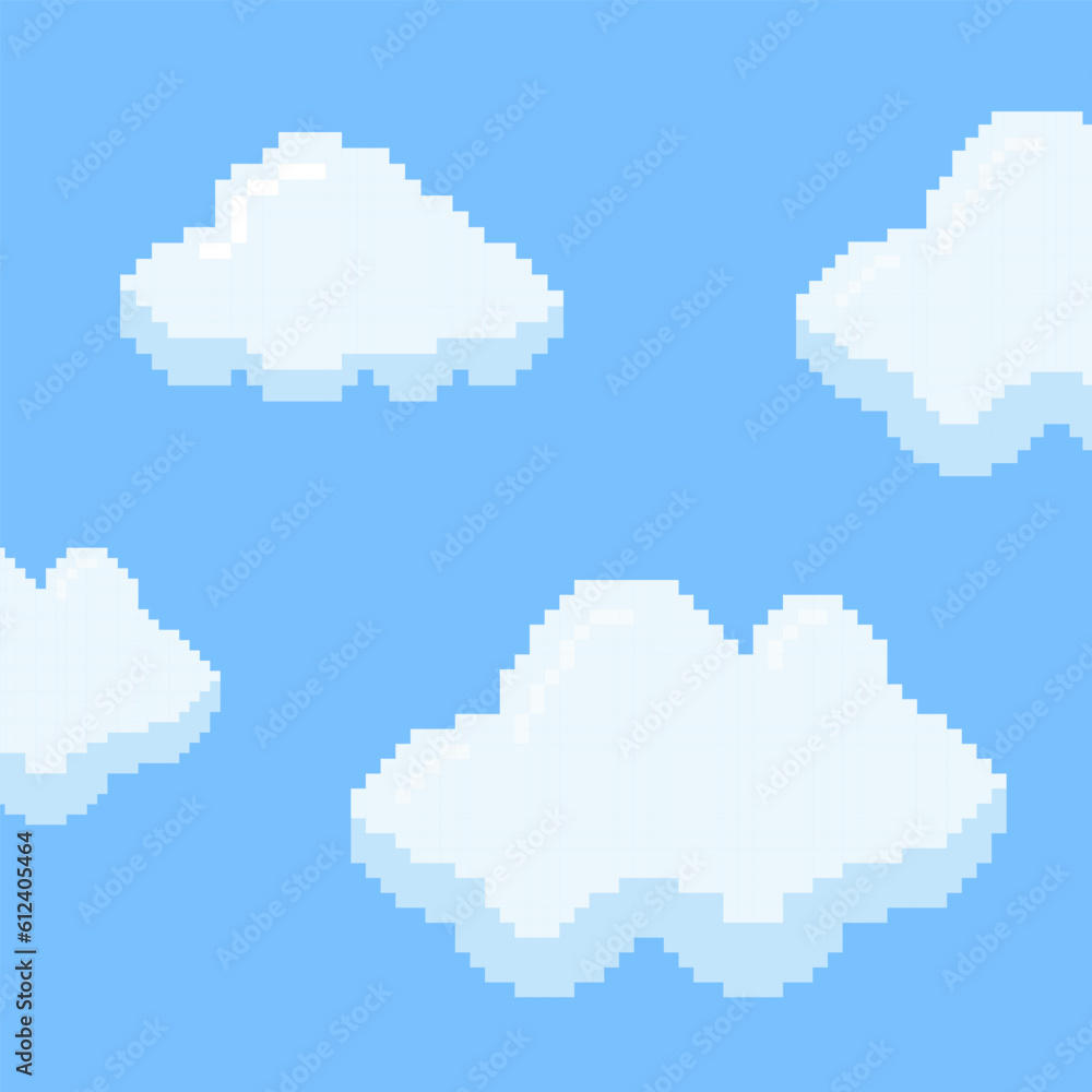 Blue sky Cloudy pixel art, Pixel clouds. Retro 8 bit blue sky