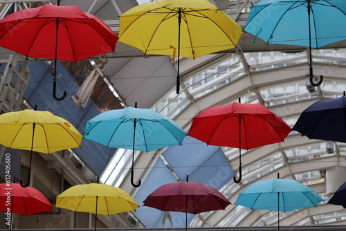 Colorful umbrella rainbow art installation