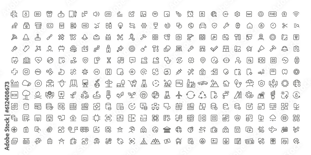 Mega set of icons in trendy line style. ui ux, ecology, real estate, transport, Business, ecommerce, finance, accounting. Big set Icons collection. Vector illustration Mega set of icons in trendy line style. ui ux, ecology, real estate, transport, Business, ecommerce, finance, accounting. Big set Icons collection. Vector illustration