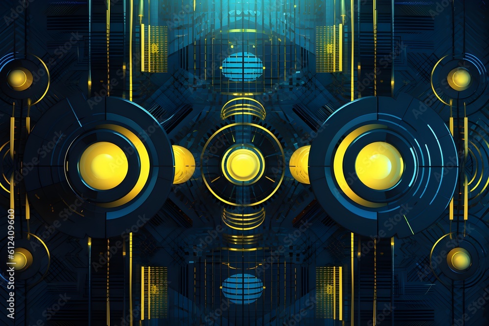 Futuristic blue and yellow abstract background, ai generated