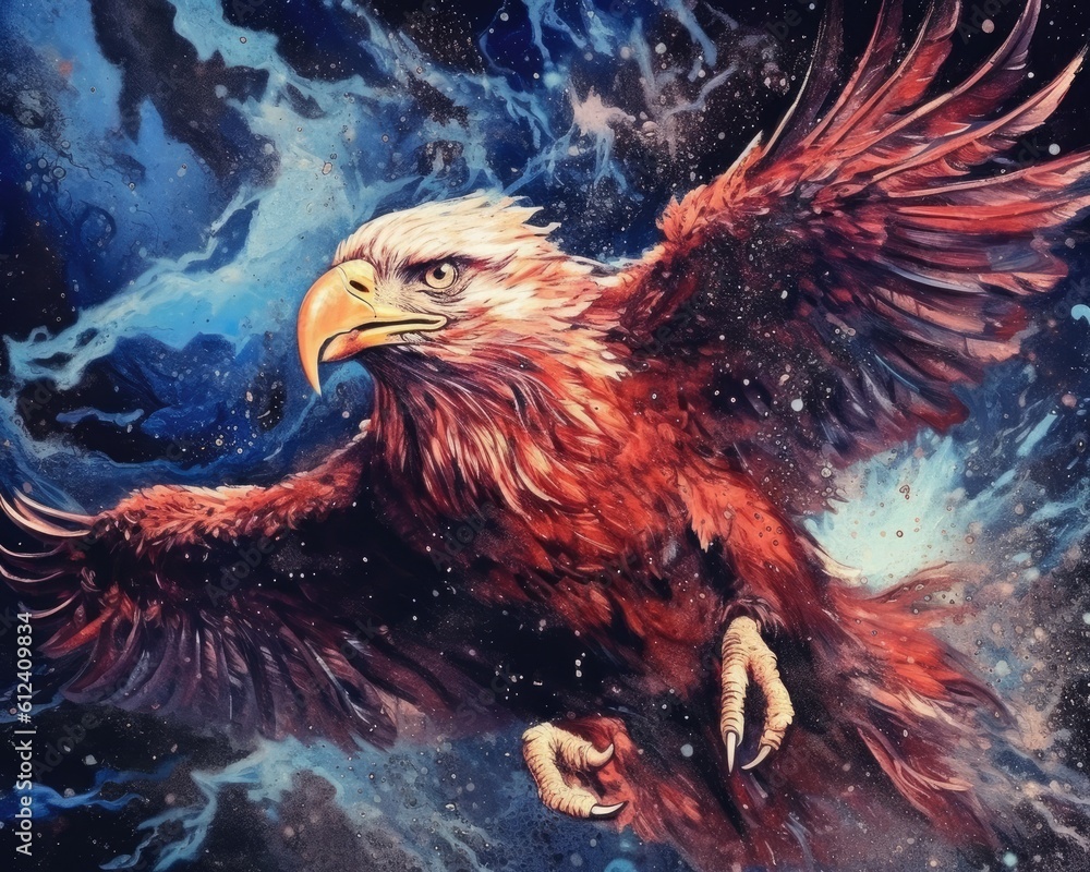 Fototapeta premium art eagle in space . dreamlike background with eagle . Hand Drawn Style illustration