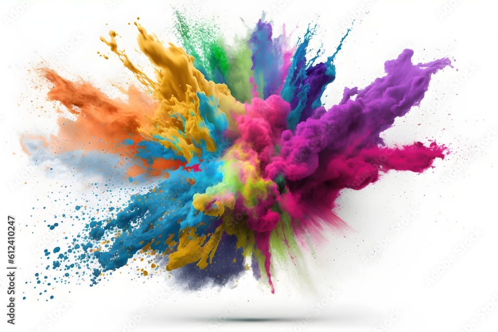 Colorful powder explosion on white background, ai generated