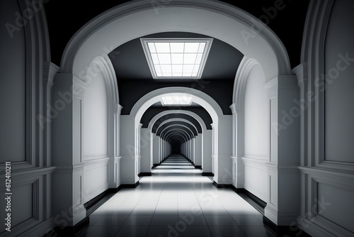 Endless black and white corridor hall  ai generated