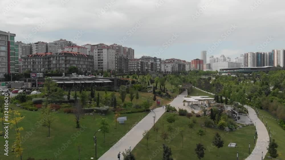 Yaşam Vadisi Beylikdüzü. Istanbul, drone shot. spring. sunny weather. park.city park, shooting from a drone city park Yaşam Vadisi Beylikdüzü. Istanbul, drone shot. spring. sunny weather. park.city park, shooting from a drone city park