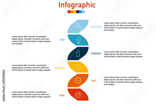 Business data visualization. 6 options or steps. Infographic template with icons. Can be used for process diagram, presentations, workflow layout, banner, flow chart, report.