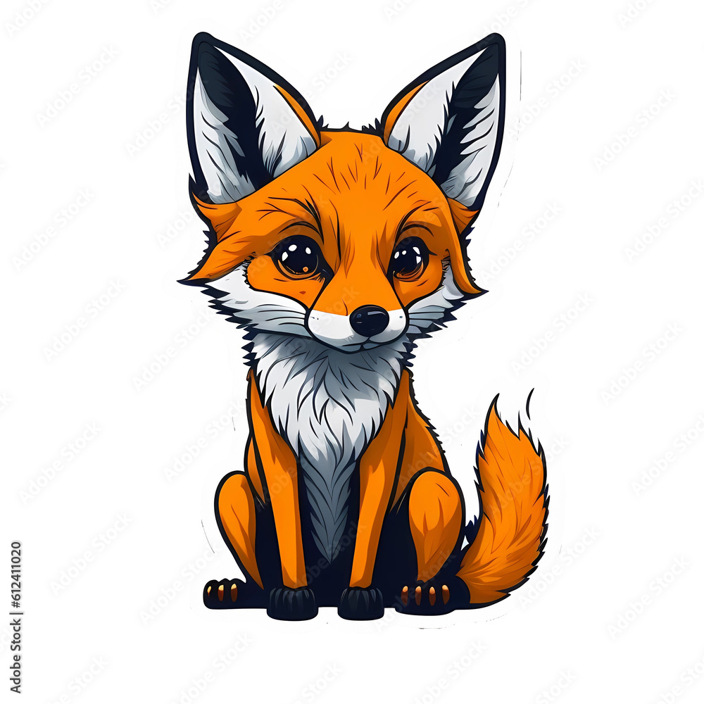 Illustrated Fox Sticker Cartoon