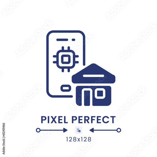 Home Automation app black solid desktop icon. Internet of Things devices. Pixel perfect 128x128, outline 4px. Silhouette symbol on white space. Glyph pictogram. Isolated vector image