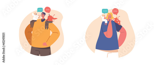 Isolated Icons with Man and Woman Making Choice With Angel And Demon On Shoulders, Symbolizing The Dilemma