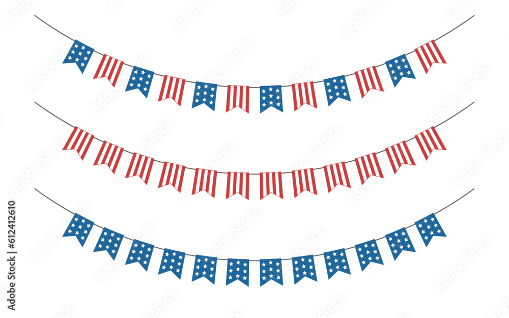 Bunting garland set for USA independence day. Isolated vector and PNG ...