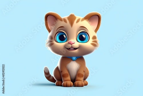 Adorable Cartoon Cat with Big Blue Eyes: A Fun 3D Animation for Children, Generative AI