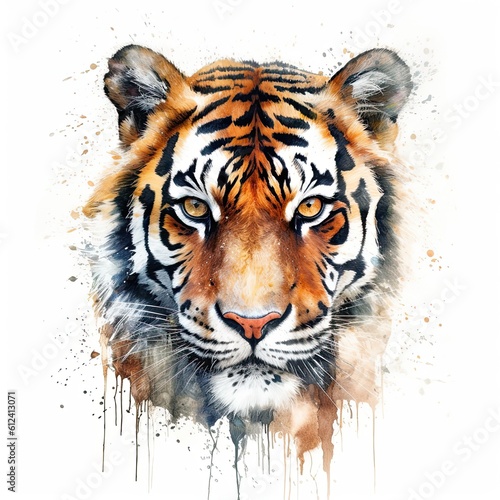 Wild Tiger Majestically Captured in Dramatic Ink Paintings: An Ode to Nature's Big Cats. Generative AI