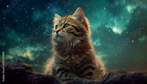 Fantasy adorable cat in night sky | AI Generated image with ultra realistic 