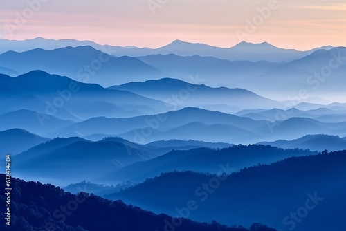 Blue layers of mountain during sunrise Generative Ai