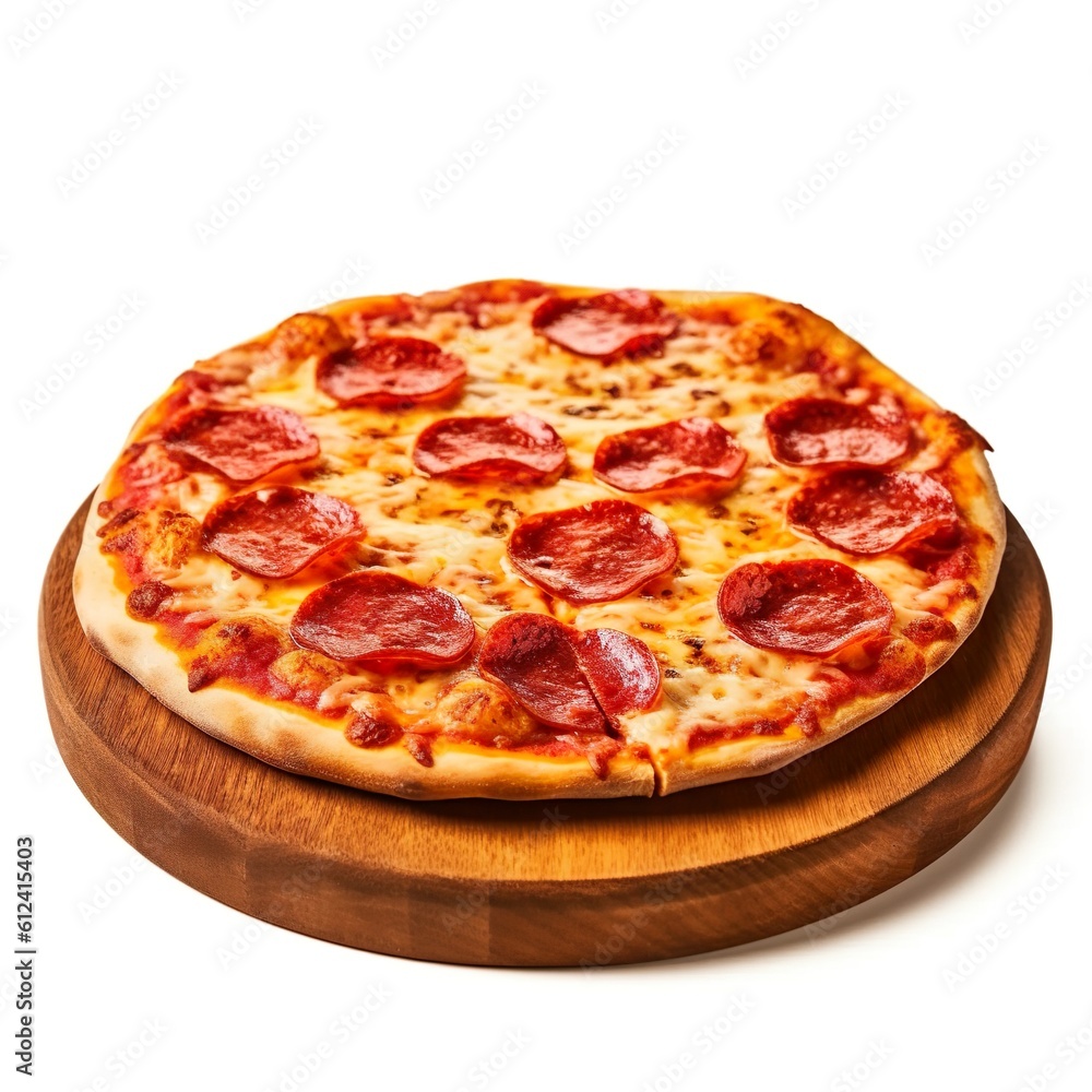 Salami pizza on wooden board | Generative AI Salami pizza on wooden board | Generative AI