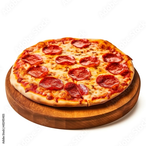 Salami pizza on wooden board | Generative AI 