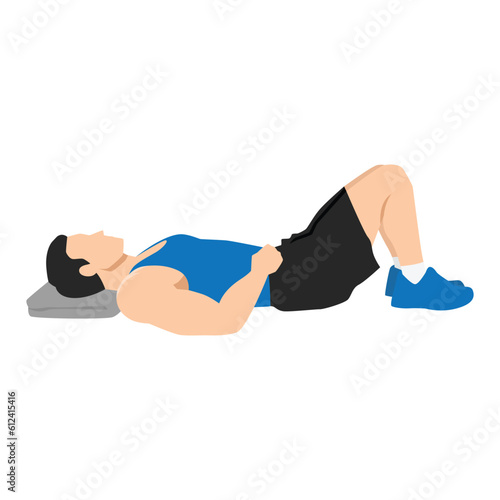 Man doing semi supine laying down or constructive rest position exercise. Flat vector illustration isolated on white background