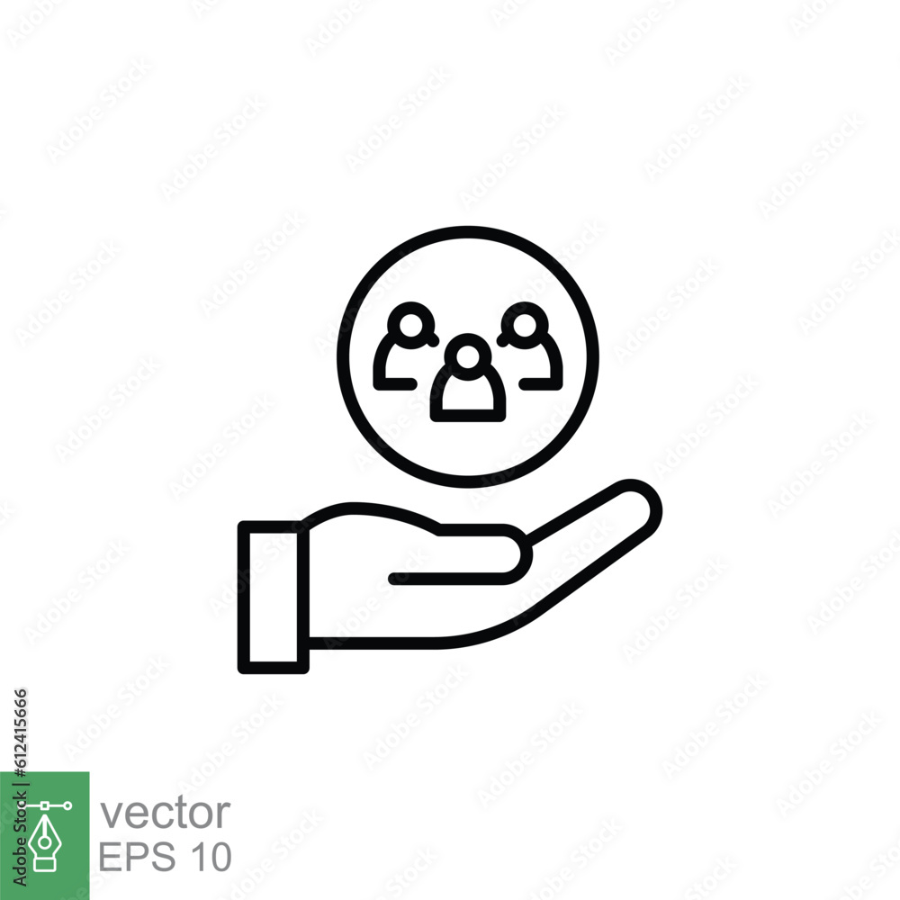 Customer service icon. Simple outline style. Social, people on hand, costumer care concept. Thin line symbol. Vector illustration isolated on white background. EPS 10. Customer service icon. Simple outline style. Social, people on hand, costumer care concept. Thin line symbol. Vector illustration isolated on white background. EPS 10.