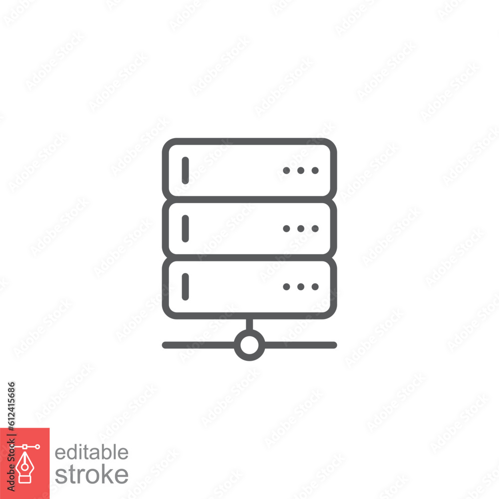 Server icon. Simple outline style. Computer data, storage, hosting, cloud, digital, technology concept. Thin line symbol. Vector illustration isolated on white background. Editable stroke EPS 10. Server icon. Simple outline style. Computer data, storage, hosting, cloud, digital, technology concept. Thin line symbol. Vector illustration isolated on white background. Editable stroke EPS 10.