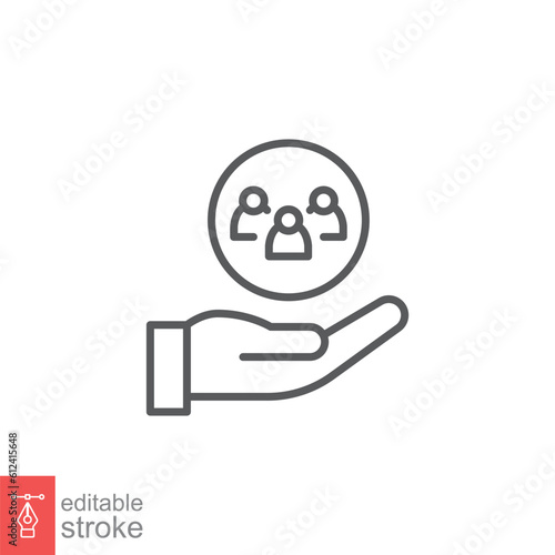 Customer service icon. Simple outline style. Social, people on hand, costumer care concept. Thin line symbol. Vector illustration isolated on white background. Editable stroke EPS 10.