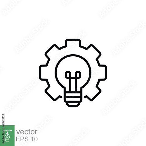 Bulb in gear icon. Simple outline style. Lightbulb with cog, creative, innovation energy, technology concept. Thin line symbol. Vector illustration isolated on white background. EPS 10.