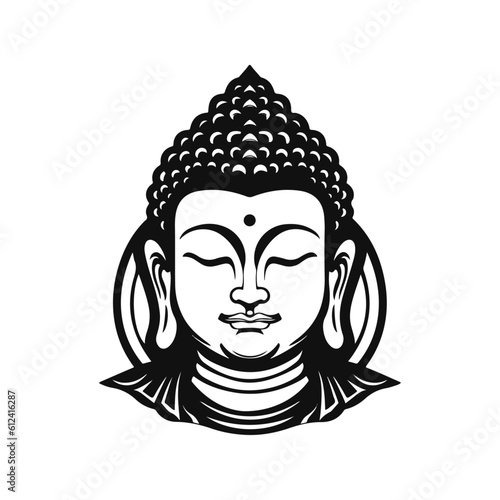 Vector silhouette of Buddha line drawing. Sketch of meditating buddah statue. Vector illustration isolated on white