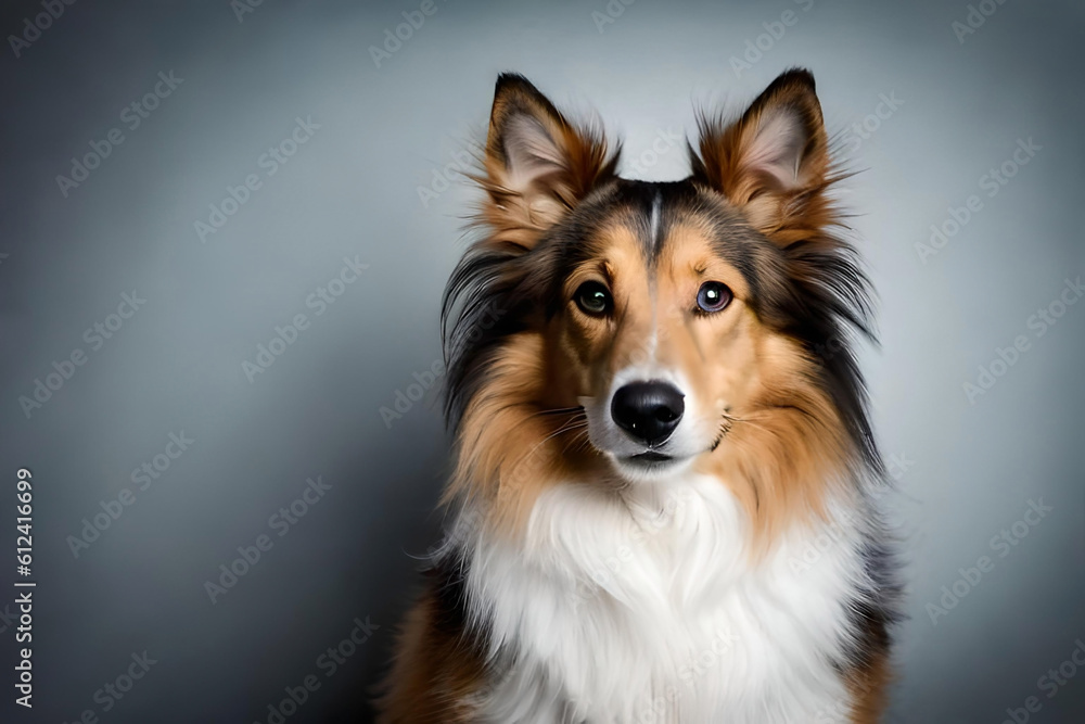 Shetland Sheepdog on gray background Shetland Sheepdog on gray background