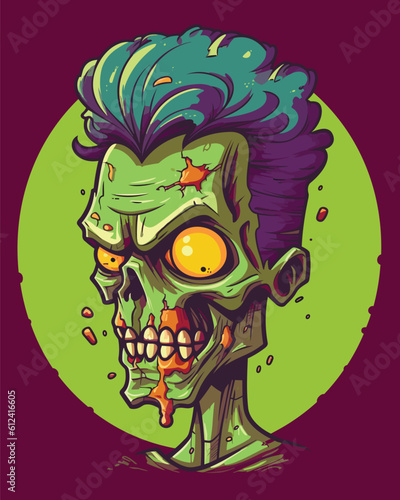 Spooky cartoon zombie male head, vector illustration