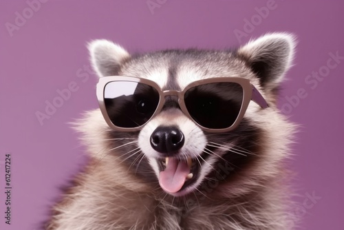 raccoon young celebration music party background glasses portrait pet animal fun. Generative AI.