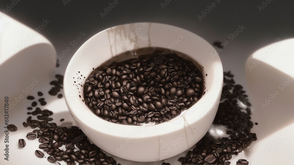 Coffee Beans And Water Pouring On White Background. Generative AI Coffee Beans And Water Pouring On White Background. Generative AI