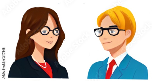 business man and woman - elegant man and woman talking - stylized drawing - icon - ideal for website, email, presentation, advertisement, label, sticker, postcard, ticket, logo, slide, print