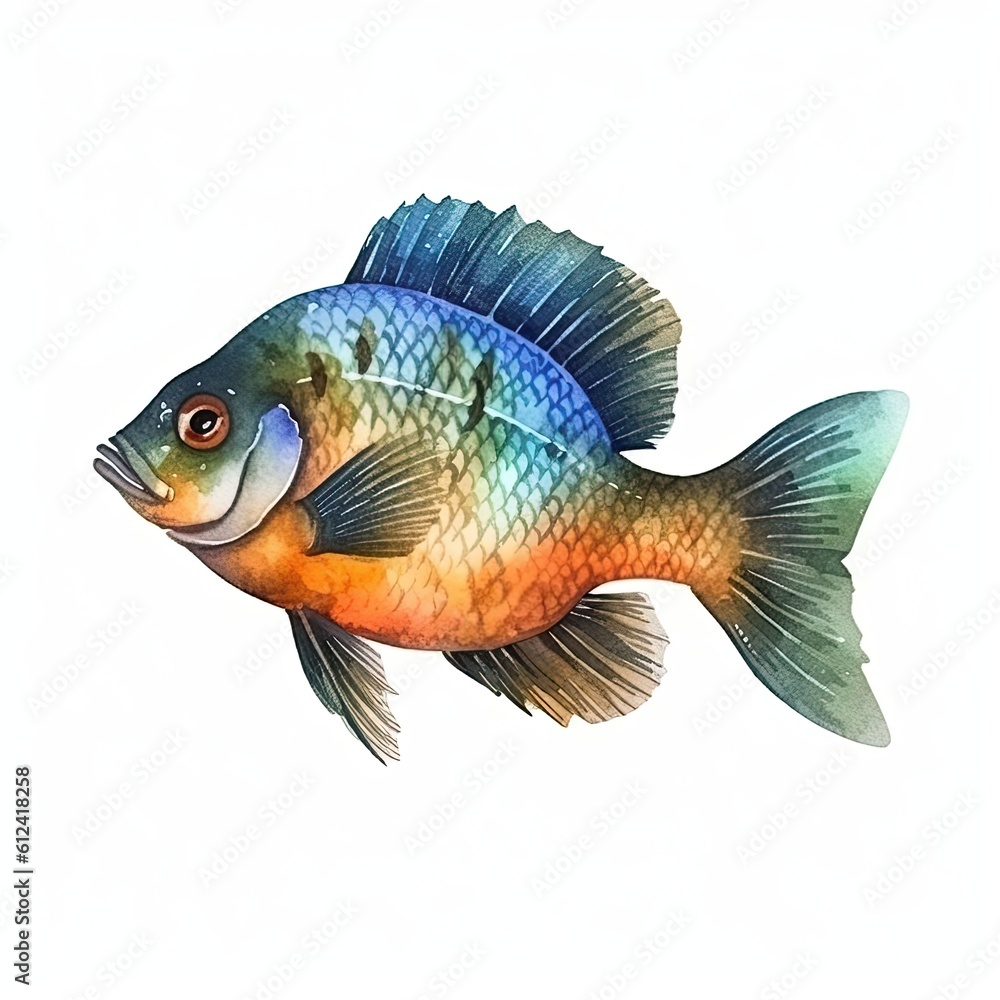 Fototapeta premium Illustration of a cartoon drawing of a beautiful fish with a white background. Generative AI