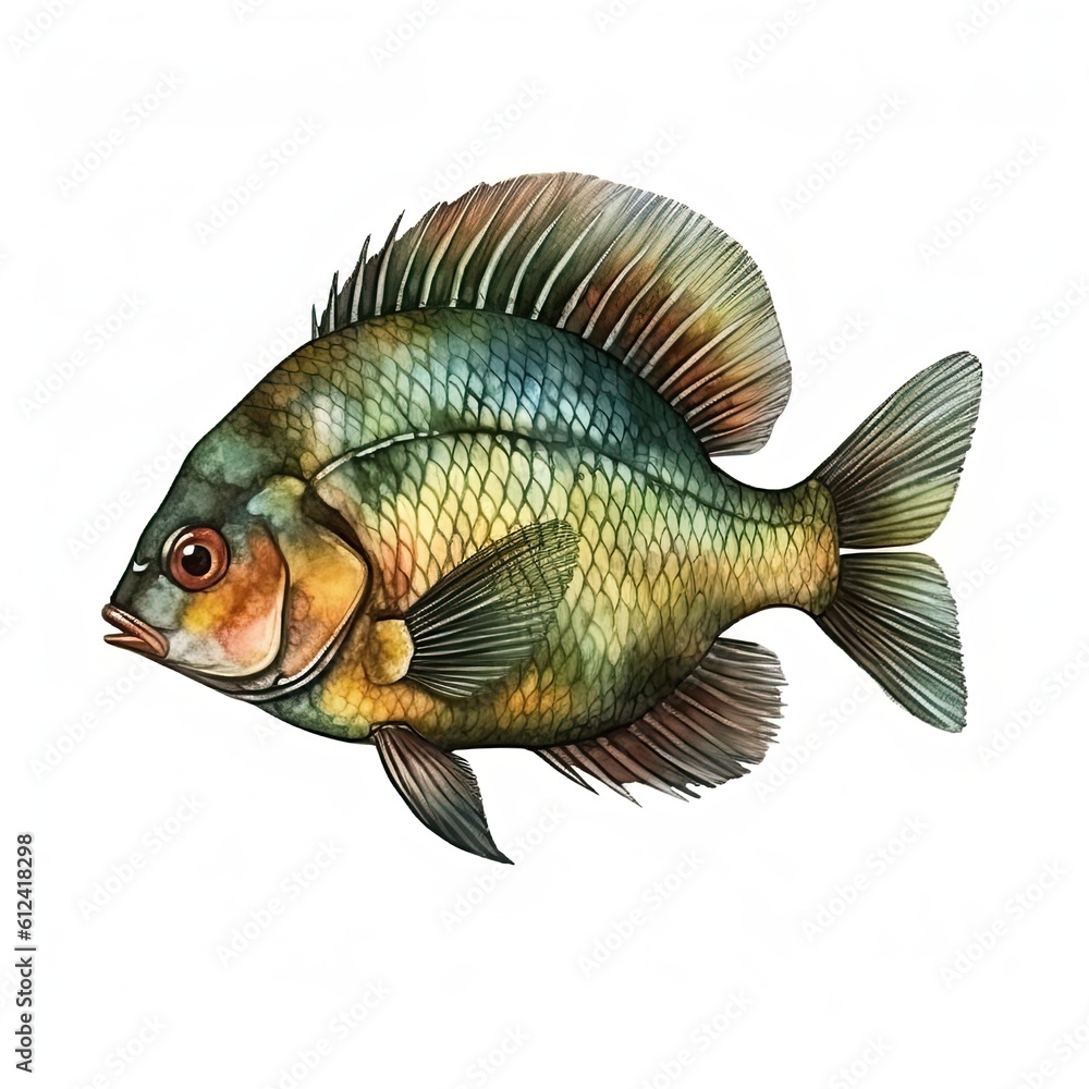 Illustration of a cartoon drawing of a beautiful fish with a white background. Generative AI Illustration of a cartoon drawing of a beautiful fish with a white background. Generative AI