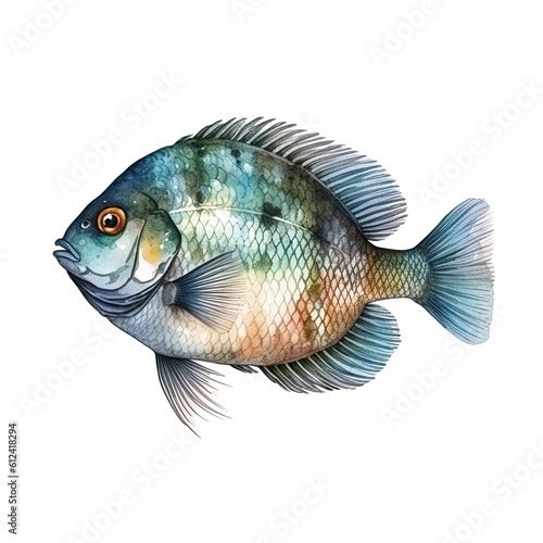 Illustration of a cartoon drawing of a beautiful fish with a white background. Generative AI