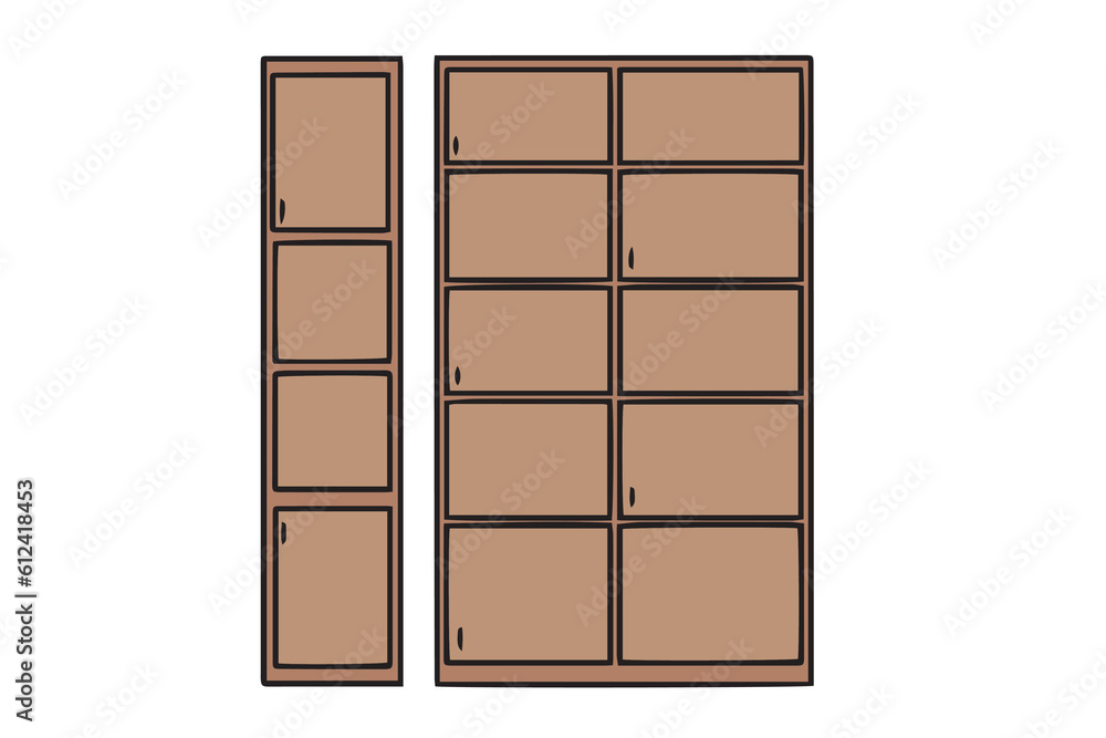 Furniture cartoon vector illustration. Wood wardrobe flat style isolated icons set. Room interior elements collection cabinet to create apartments design, promotions, advertisement 