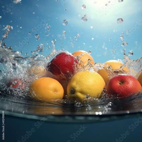 drop vitamin fresh green healthy market strawberry water fruit food background. Generative AI.