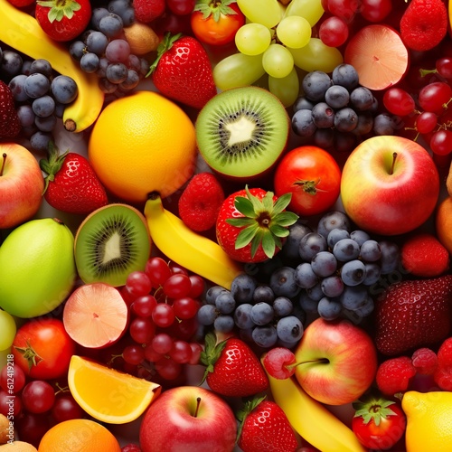 Fresh fruits mixed. Tasty fruits background   Generative AI 