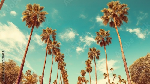 Fotografija Redeo Los Angeles Vintge Palm Trees Vintage - clear summer skies generative ai