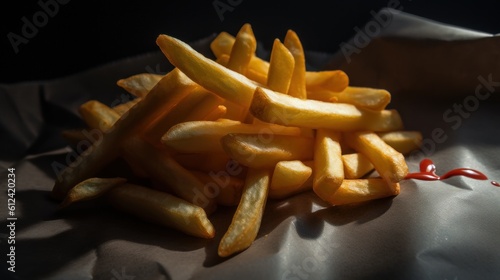 Delicious French Fried Potatoes  French Fried Potatoes  Delicious French Fries Isolated on Dark Background  Ai Generated Art.