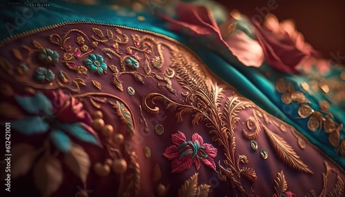 beautiful and rich indian fabric silk wallpaper in ethnic art generative ai