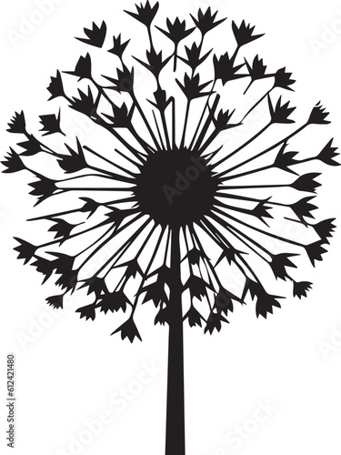 Allium Flower Black And White, Vector Template for Cutting and Printing