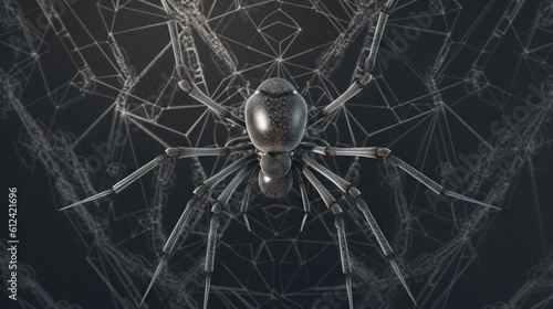  a close up of a spider on a black background with a pattern of lines and dots in the center of the spider's body.  generative ai