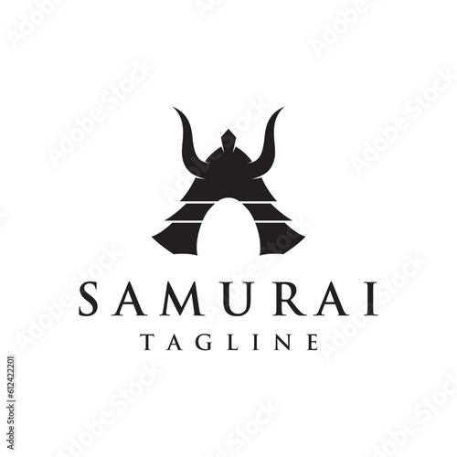 Japanese samurai warrior helmet Logotype design with modern editable vector illustration.