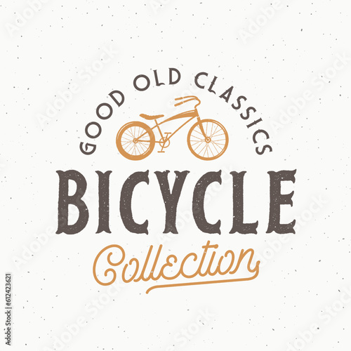 Retro Vector Bike Label Logo Template. Chopper Bicycle Vintage Style Illustration with Typography and Shabby Texture Isolated