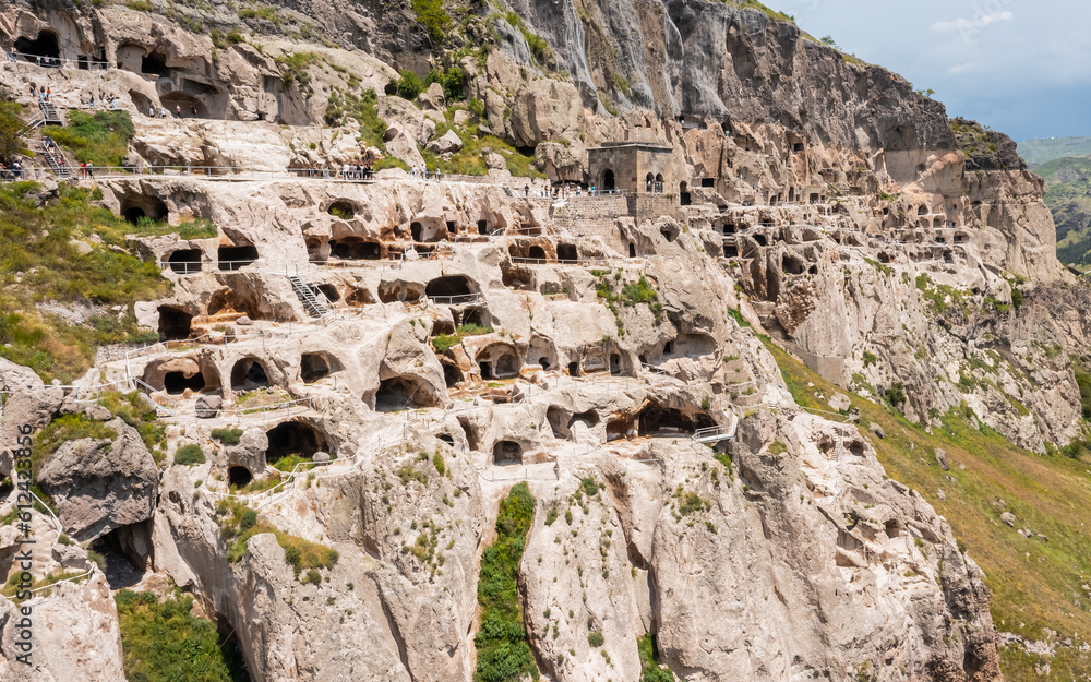 Aerial view of Vardzia. It is a cave monastery site in southern Georgia