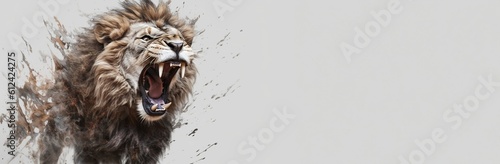 Head of a lion, fragmented background, Generative AI © samuel