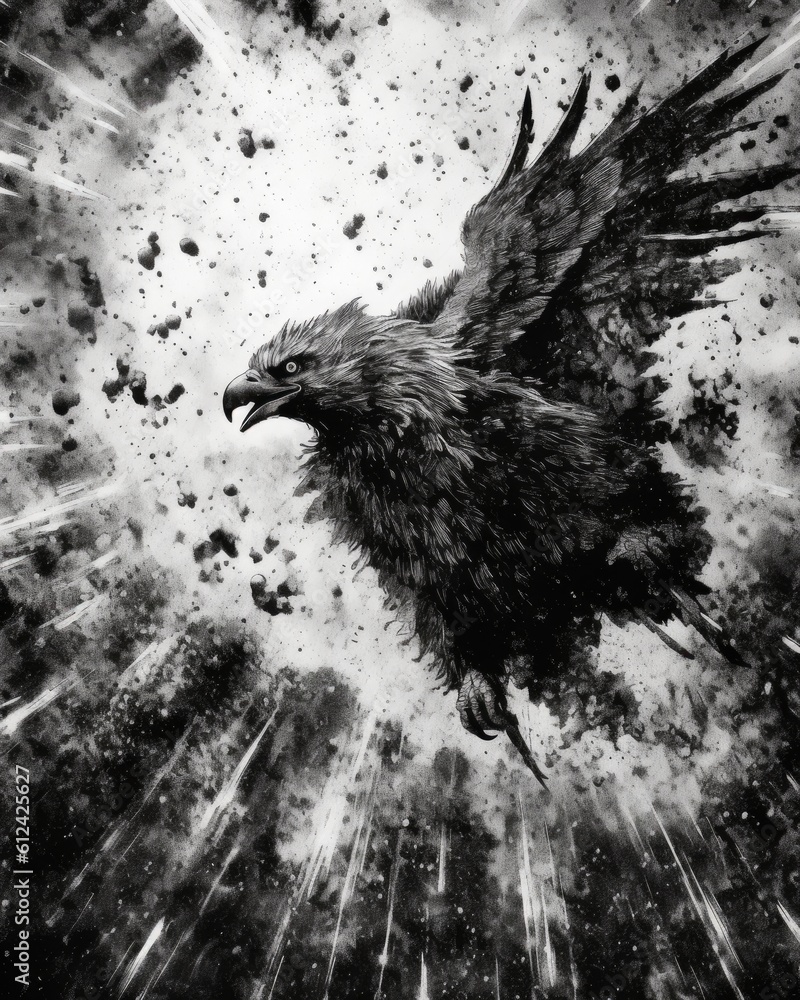 Fototapeta premium art eagle in space . dreamlike background with eagle . Hand Drawn Style illustration